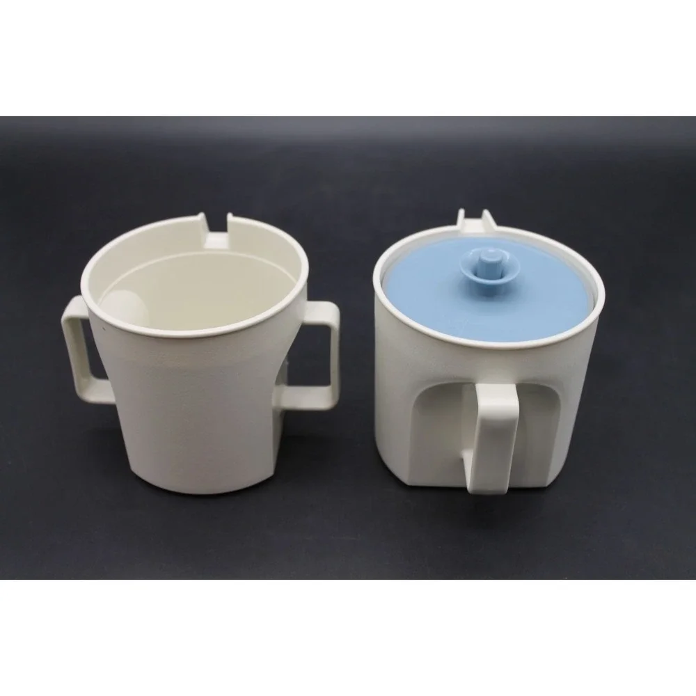 Vintage Tupperware Creamer & Sugar Bowl Set White Blue Replacement Missing Lid